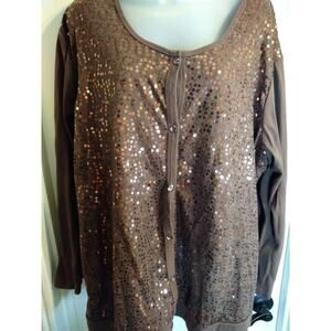 Quacker Factory Cardigan Over Tank Brown Sequined 1 Pc. Looks Like 2 Sz 3X